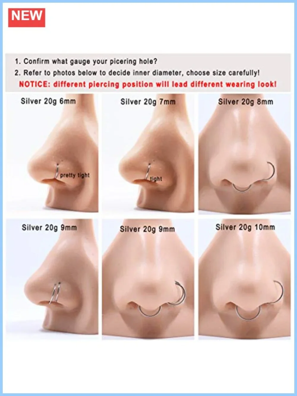 316L Surgical Steel Hinged Nose Ring Hoop 18g 6mm Clicker Body Jewelry
